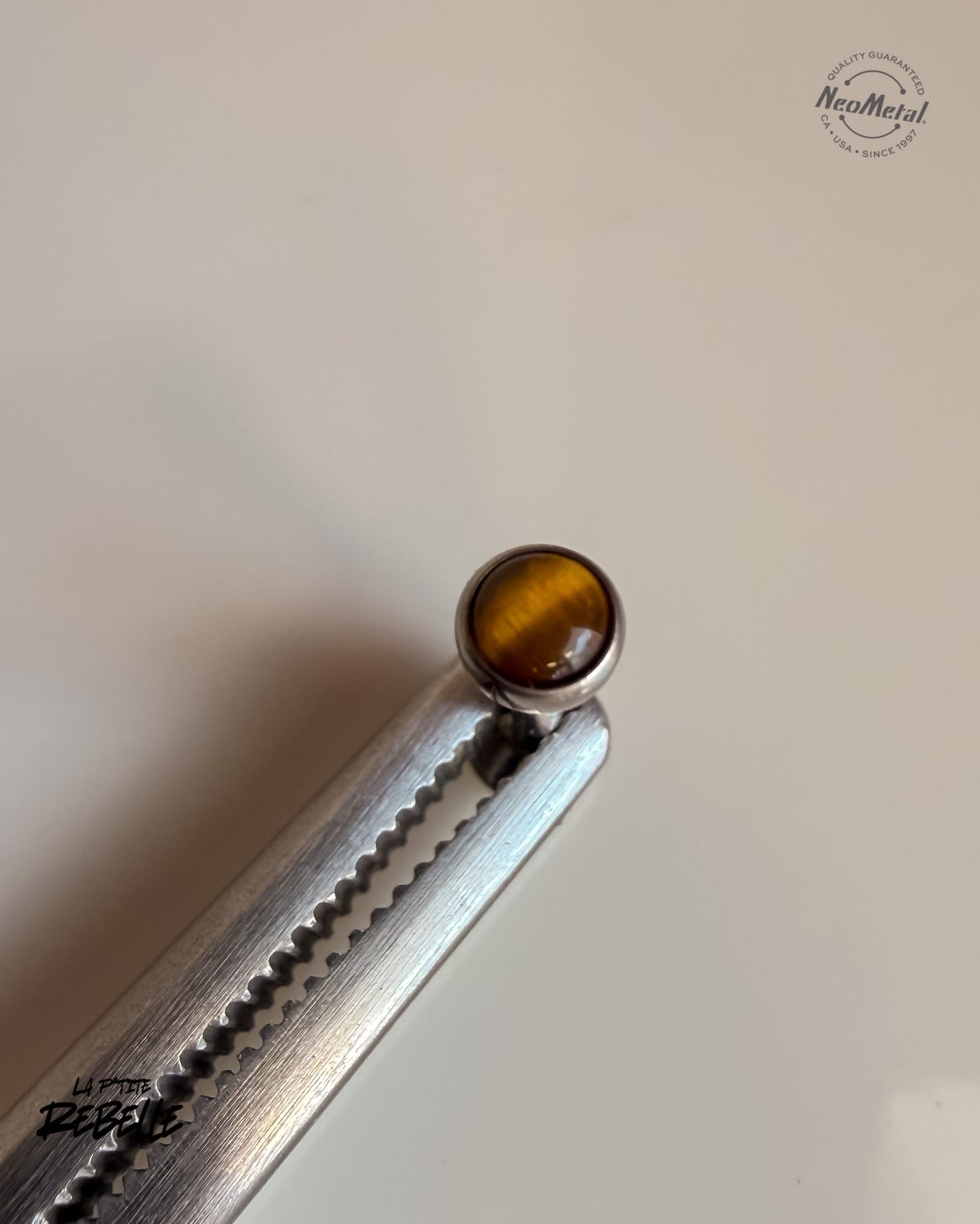NeoMetal Threadless Titanium Cabochon - Genuine Tiger's Eye