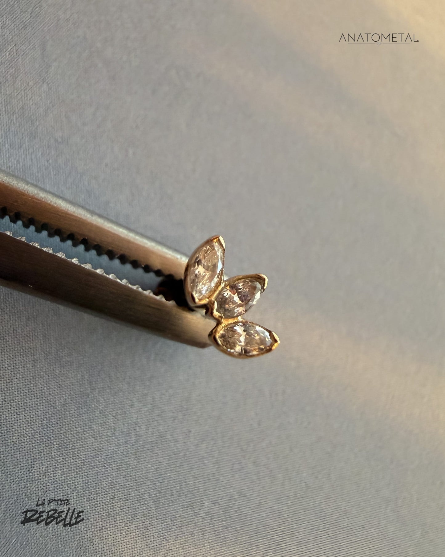 Anatometal Threadless Gold 3 Gem Marquise Fan