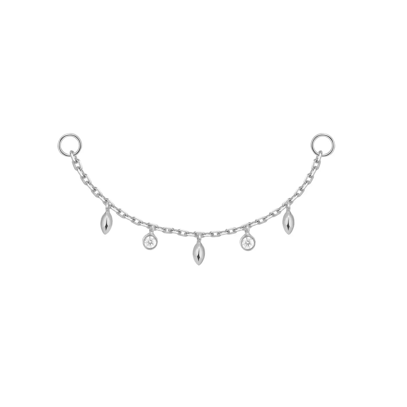 Modern Mood Body Jewelry Charms and Chains Chain with 5 dripping Bezel Diamonds and Marquise Gold Beads
