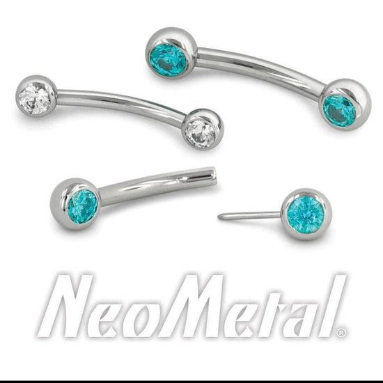 NeoMetal Threadless Titanium Threadless Curved Barbell 1.2mm (with 2 gems)(Neometal)