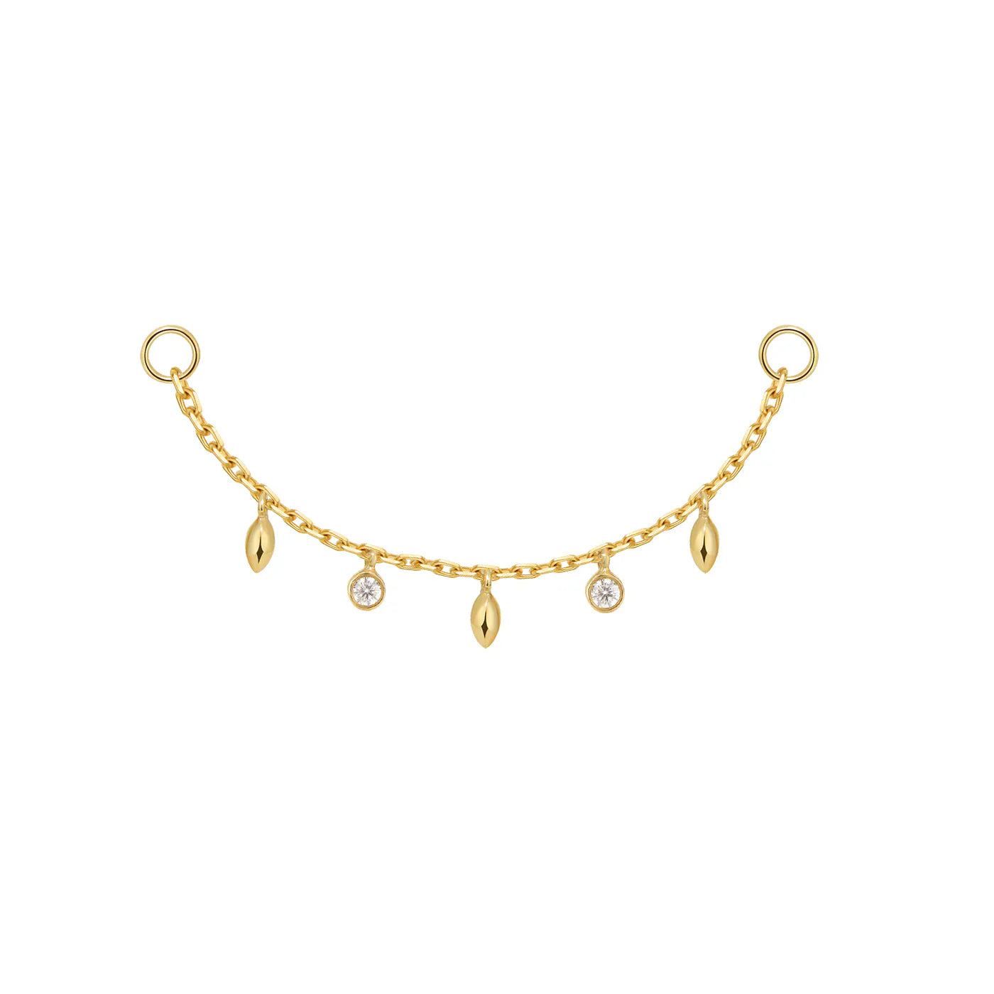 Modern Mood Body Jewelry Charms and Chains Chain with 5 dripping Bezel Diamonds and Marquise Gold Beads