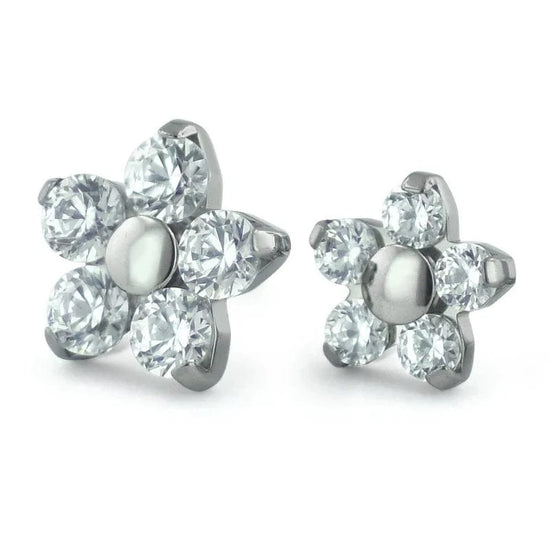 NeoMetal Threadless Titanium Flower - Clear CZ