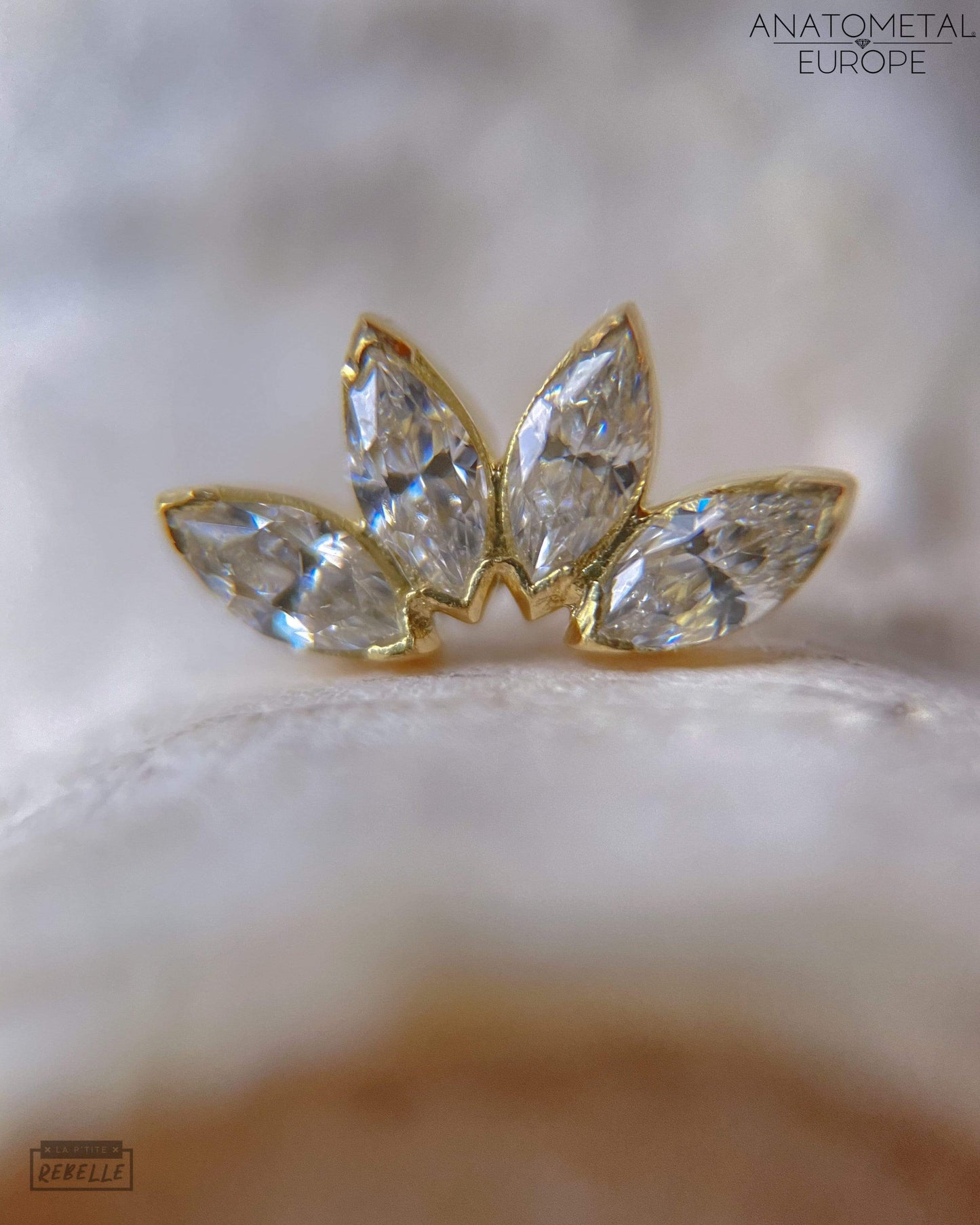 Anatometal Threadless Gold Marquise Fan - 4 CZ