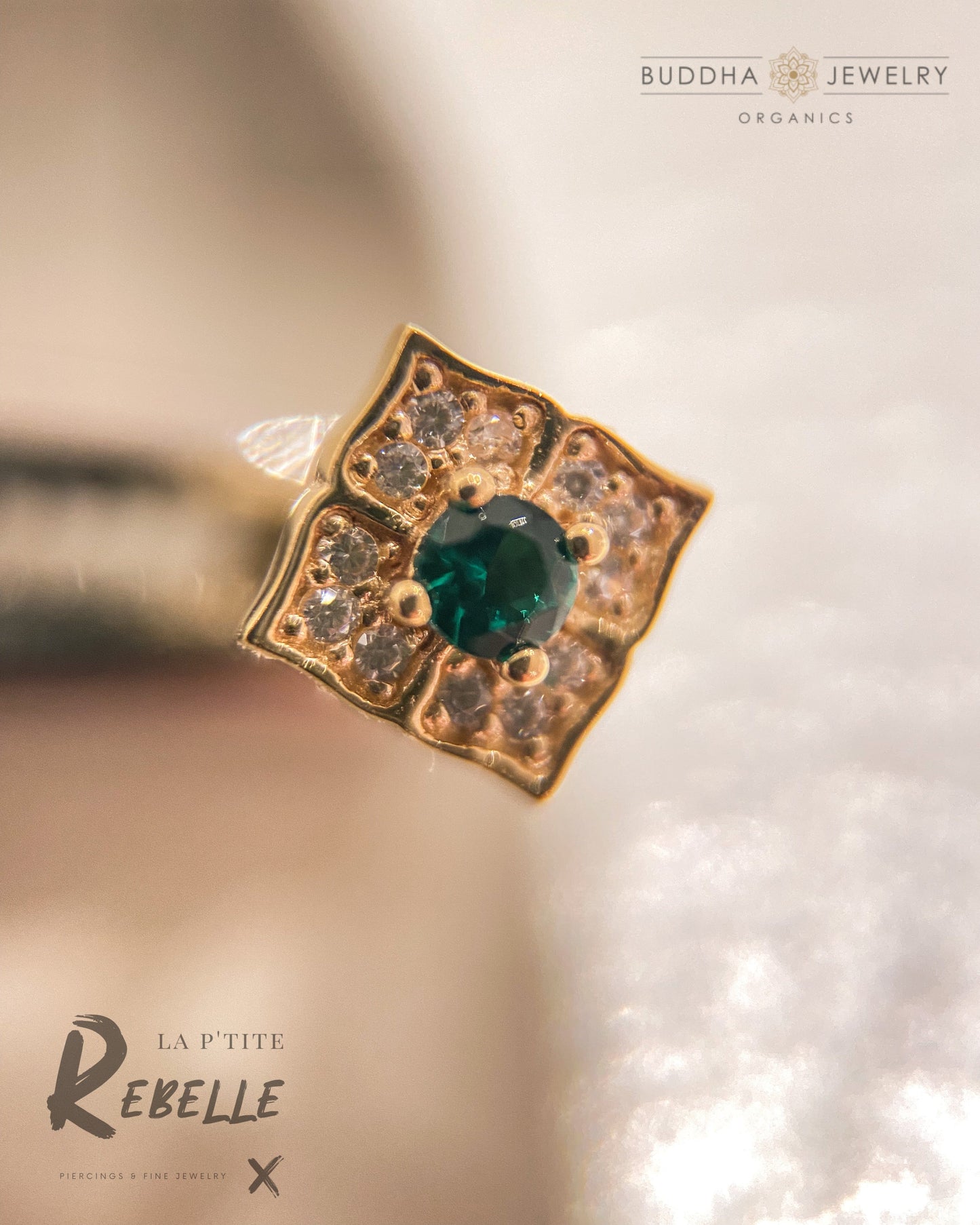 Buddha Jewelry Organics Threadless Gold Grace - Green Spinel