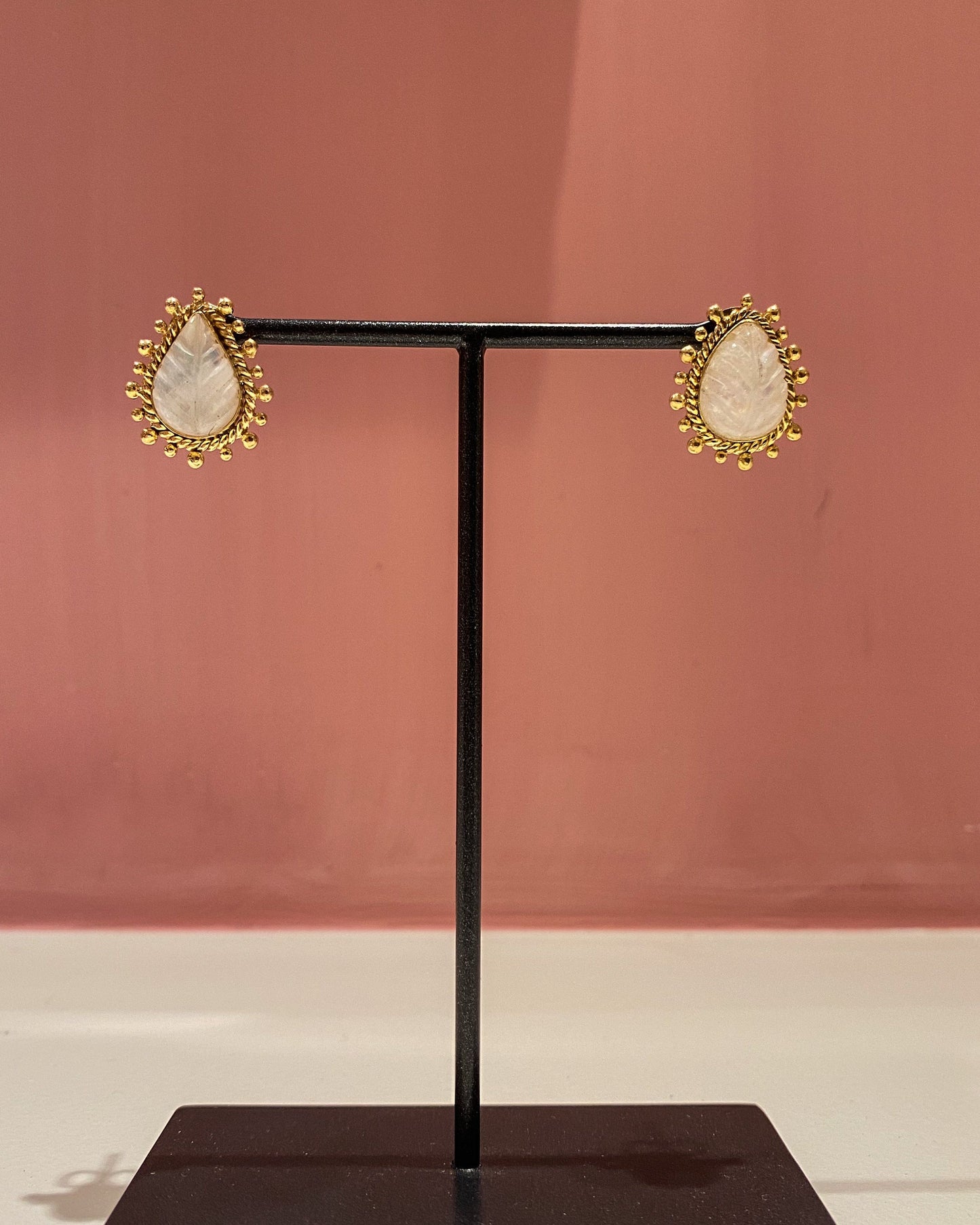 Christine Bekaert Jewelry Earring White Moonstone (Milky White) Blue Pepper Stud