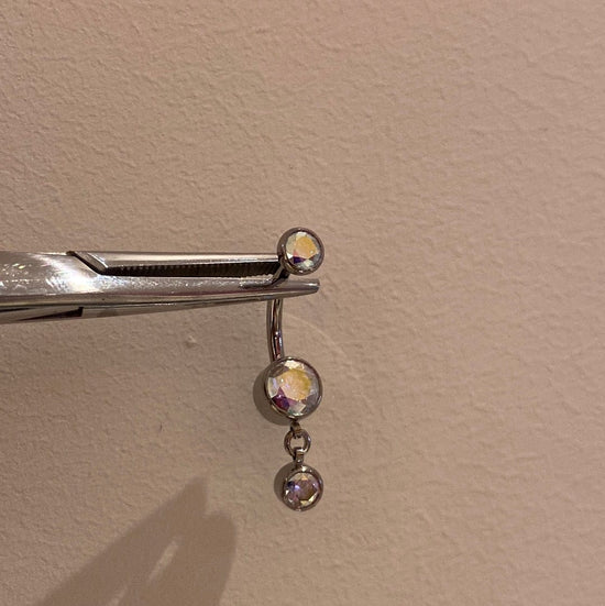 Load image into Gallery viewer, Industrial Strength Threaded Titanium Aurora Borealis Bezel Navel Curve with 1 Dangle
