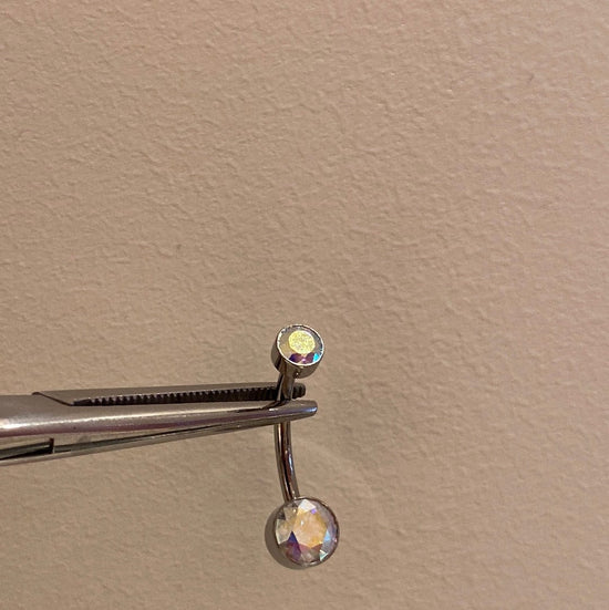 Le Roi Threaded Titanium 10mm / Aurora Borealis CZ Double Bezel Navel Curve