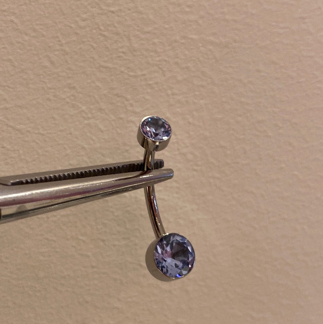 Le Roi Threaded Titanium 10mm / Blue-Grey CZ Double Bezel Navel Curve