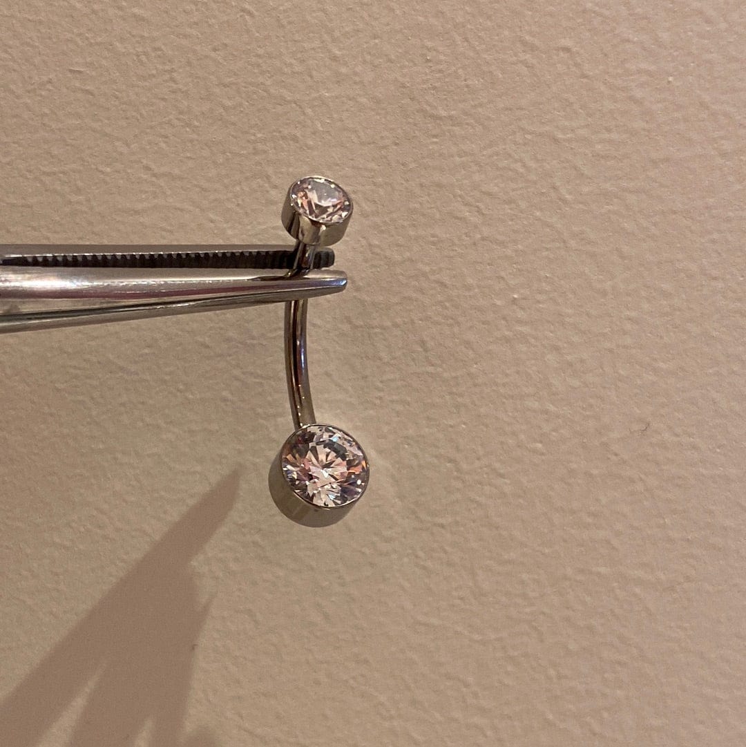 Le Roi Threaded Titanium 10mm / Clear CZ Double Bezel Navel Curve