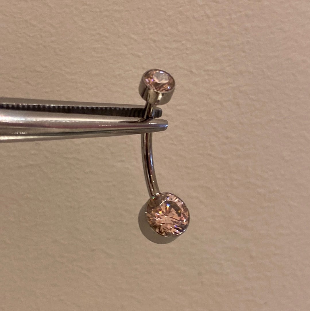 Le Roi Threaded Titanium 10mm / Morganite CZ Double Bezel Navel Curve