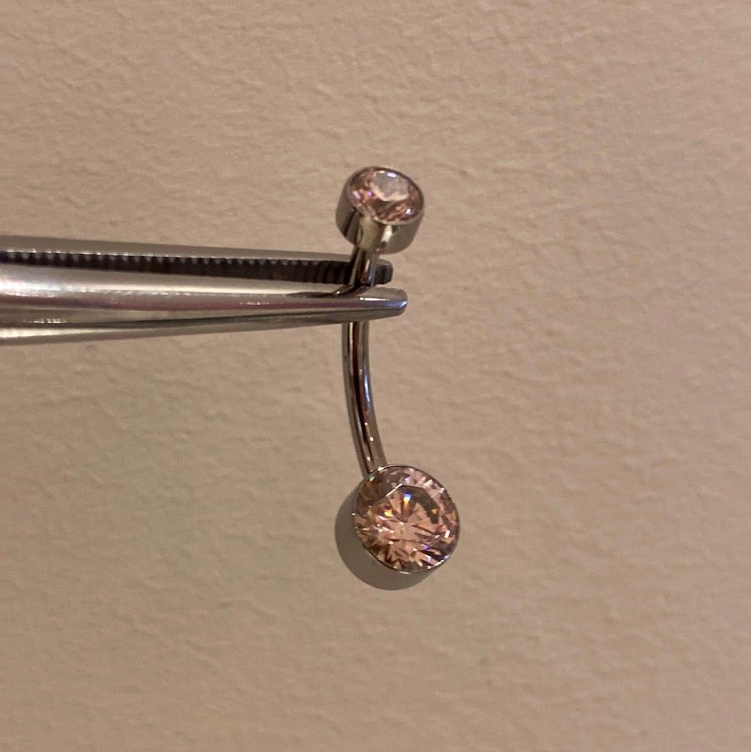 Load image into Gallery viewer, Le Roi Threaded Titanium 10mm / Morganite CZ Double Bezel Navel Curve
