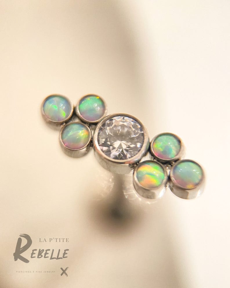 Le Roi Threadless Titanium Bijoux 10T - Clear CZ + Whit Opal