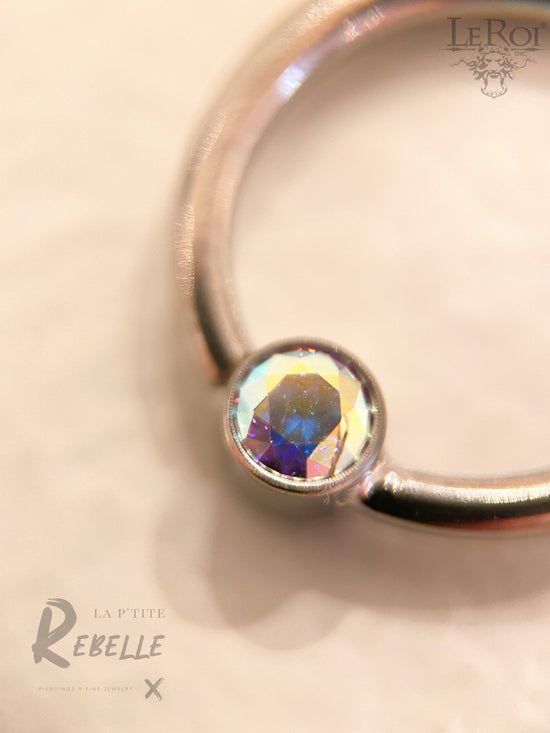 Le Roi Titanium Ring Aurora Borealis CZ Fixed Bezel Ring (Forward Facing)