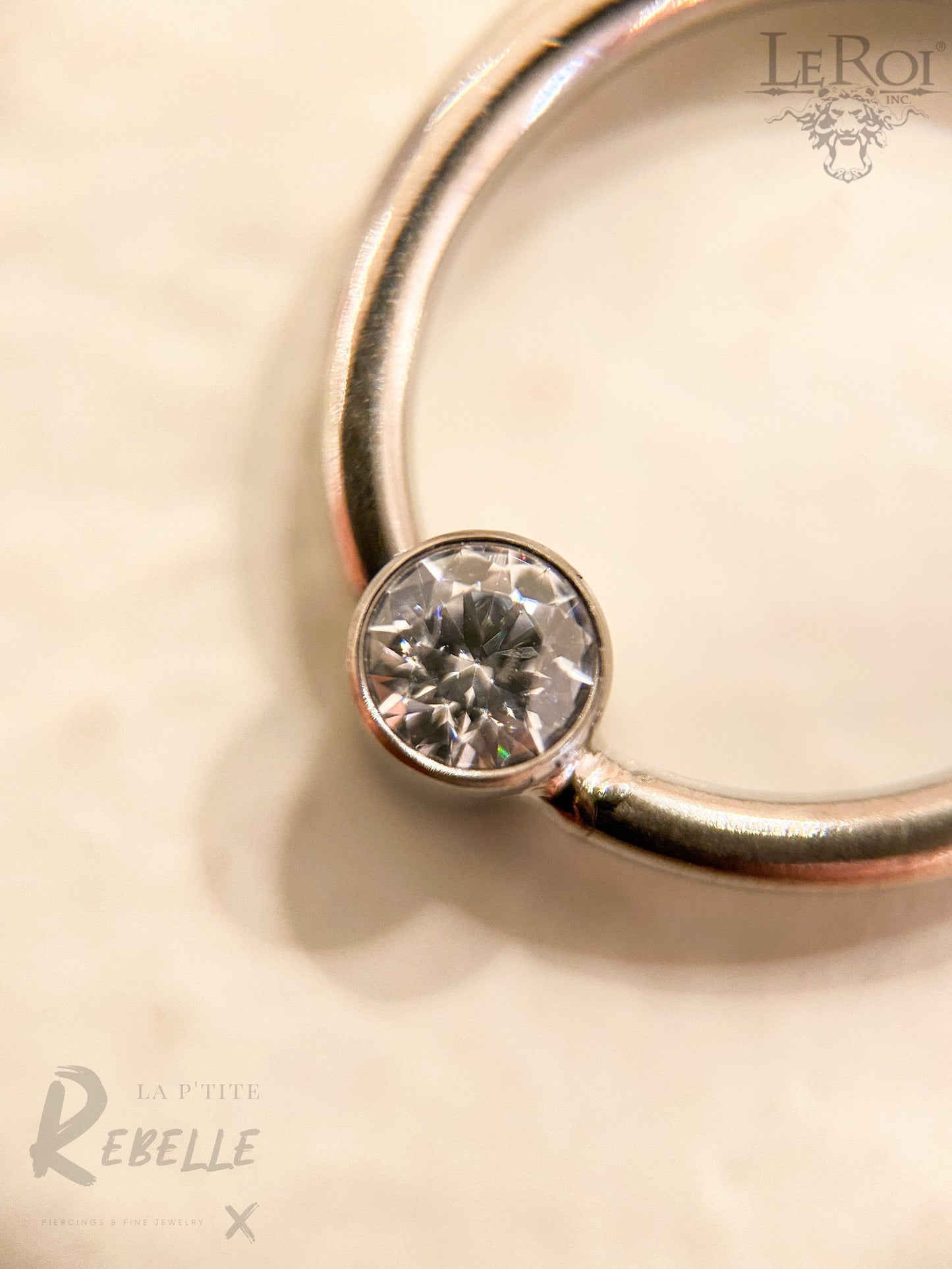 Le Roi Titanium Ring Clear CZ Fixed Bezel Ring (Forward Facing)