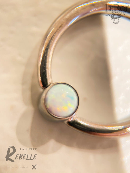 Le Roi Titanium Ring White Opal Fixed Bezel Ring (Forward Facing)