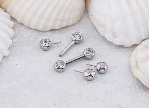 NeoMetal Threadless Titanium Clear CZ Forward Facing Side Gem (for nipple piercings)