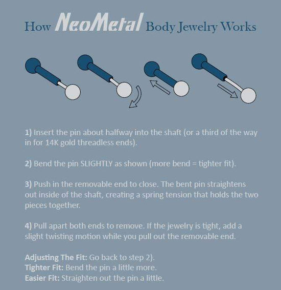 NeoMetal Threadless Titanium Forward Facing Side CZ Gem (for nipple piercings)