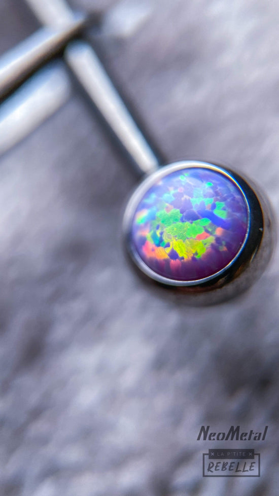 Load image into Gallery viewer, NeoMetal Threadless Titanium Lavender Opal Forward Facing Side Gem (for nipple piercings)
